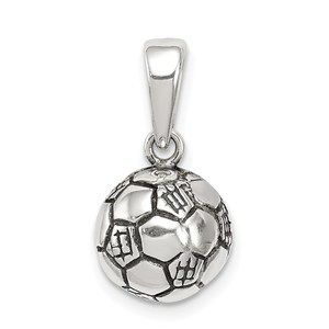 925 Sterling Silver Sports Theme Unisex Antiqued Soccer Ball Necklace Pendant